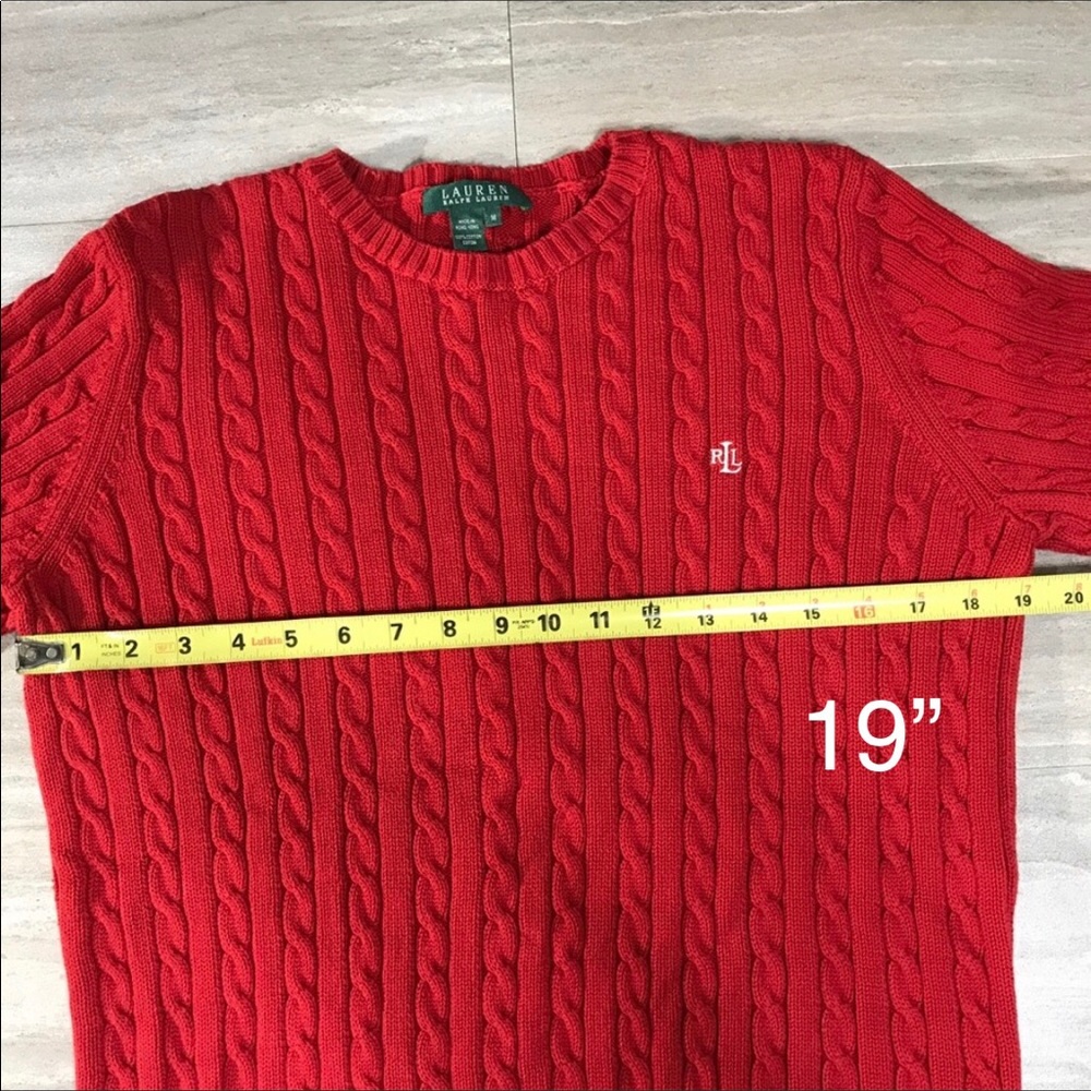 SOLD-Ralph Lauren Preppy Cable Knit Red Sweater - Picture 4 of 5